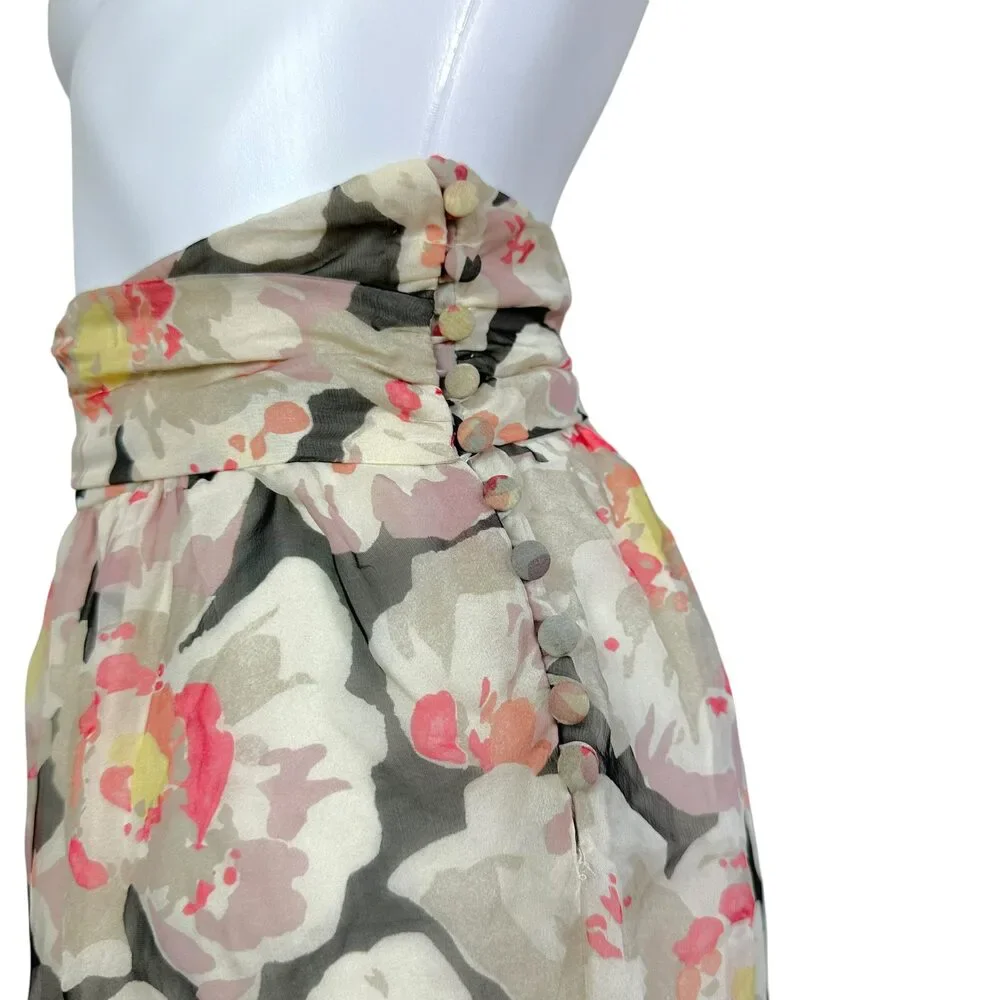 John Galliano Silk Floral Print Midi Skirt
